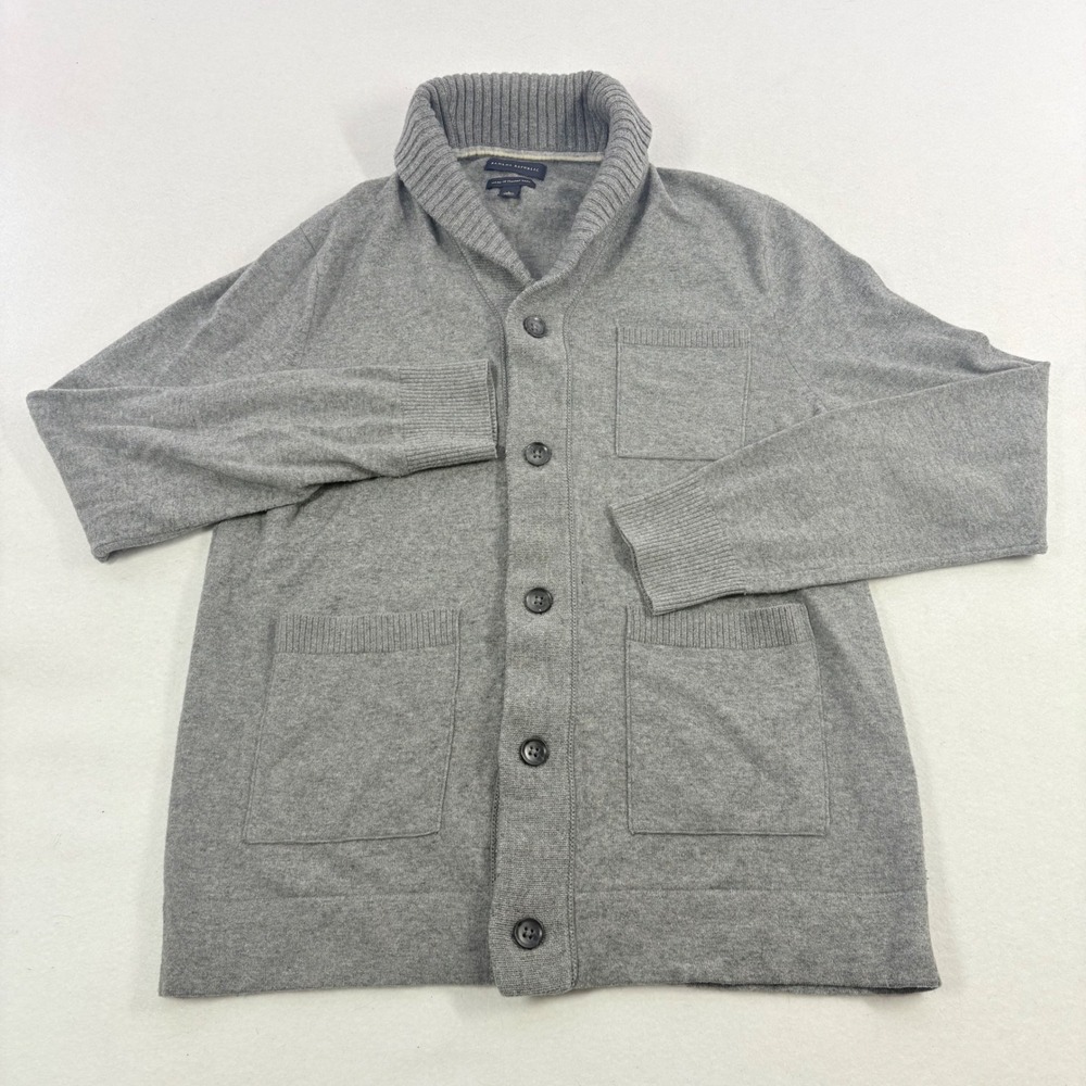 Banana Republic Cardigan Mens L Gray Italian Yarn Shawl Collar Layer Preppy